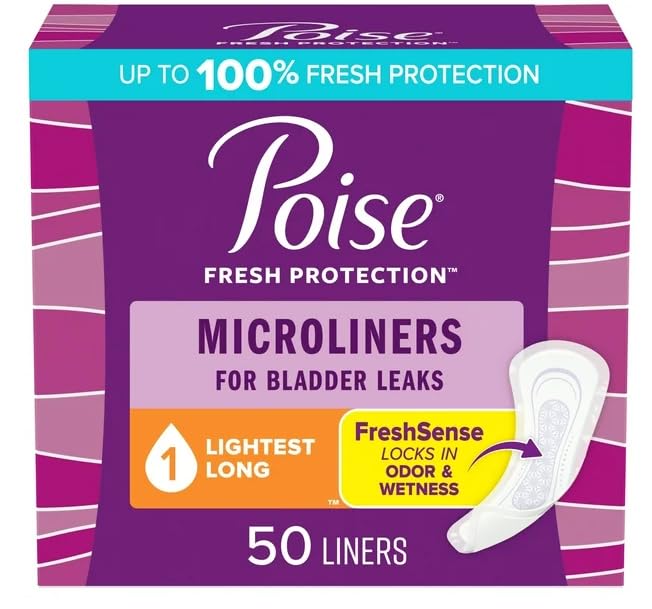 Healthy Surplus Poise Microliners Longest Length Incontinence 1 Drop Lightest Absorbency 50 Count 2 Pack Total of 100 Liners and Vital Volumes Skin Care Basics Tips Card Bundle 100 Liners